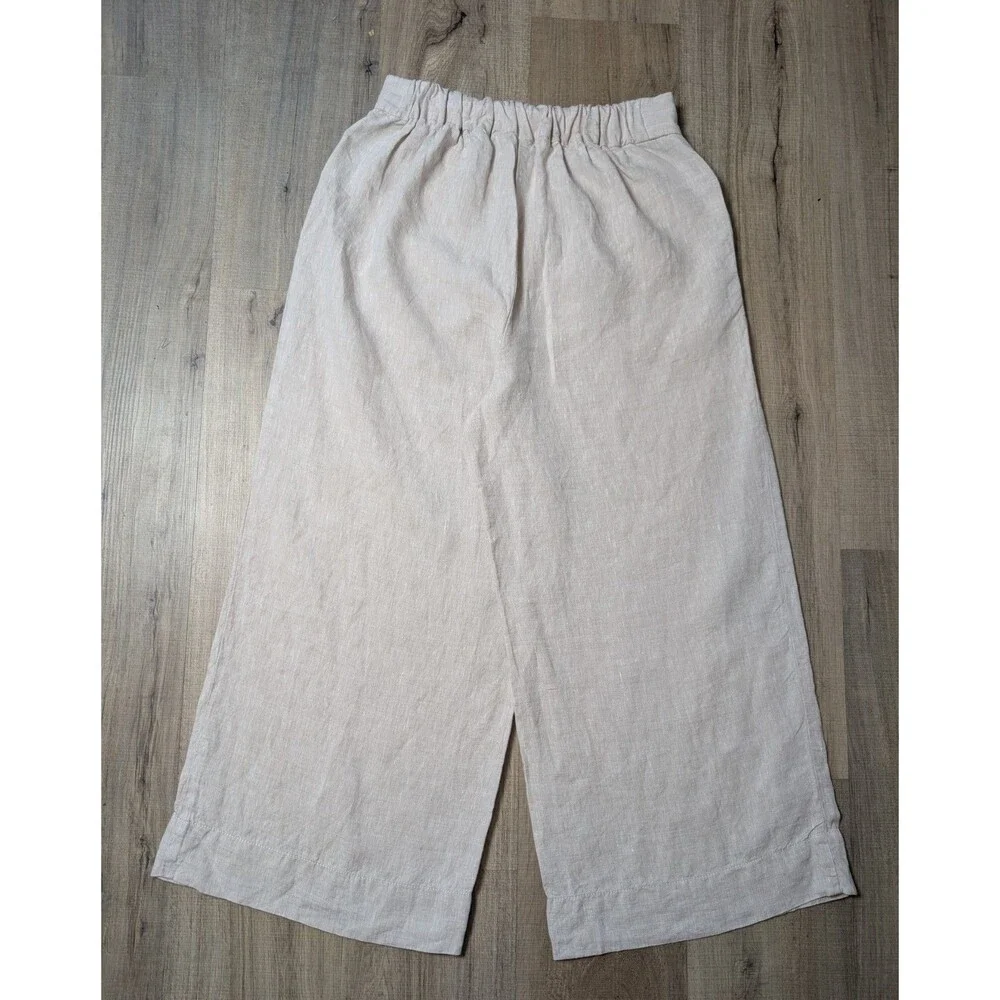 Lou & Grey LOFT Size S 100% Linen Wide Leg Pants Crop Cream Coastal Minimalist - Picture 4 of 10